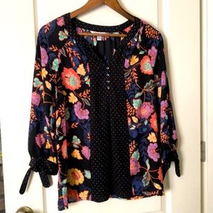 3/4 sleeve bright floral polyester top